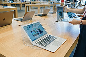 Retail sale of new MacBooks in the official store of Apple in Berlin.