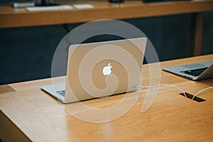 Retail sale of new MacBooks in the official store of Apple in Berlin.