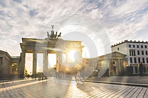 Berlin Brandenburg gate at sunset, long exposure