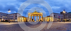 Berlin Brandenburger Tor Brandenburg Gate in Germany at night blue hour panoramic view