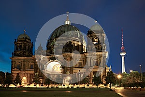 Berlin cathedral or Berliner Dom at night