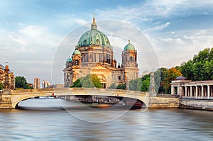 Berlin Cathedral Berliner Dom reflected in Spree River, Germany