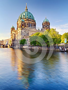 Berlin Cathedral Berliner Dom reflected in Spree River, Germany