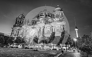 Berlin Cathedral and Lustgarten Park at night Berlin - Germany. Berliner Dom