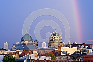 Berlin cathedral and new synagogue domes in Berlin, Germany