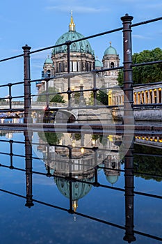 The Berlin Cathedral and the river Spree at dusk