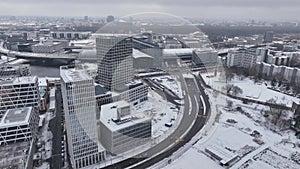 Berlin Central Rail Way Station at Winter from Above. Capital of Germany, Aerial winter cityscape of Berlin Hauptbahnhof