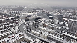 Berlin Central Rail Way Station at Winter from Above. Capital of Germany, Aerial winter cityscape of Berlin Hauptbahnhof