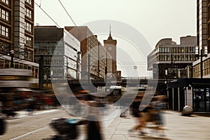 Berlin city life. People crowd at Alexanderplatz