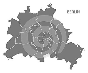 Berlin city map with boroughs grey illustration silhouette shape