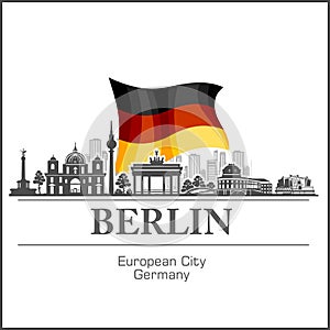 Berlin City skyline black and white silhouette. Vector illustration.