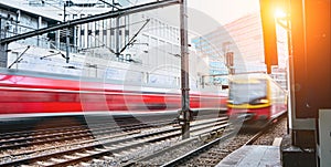 Berlin city traffic rush in office district. cars and train motion blur long exposure shot