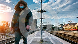 Berlin city traffic rush in office district. cars and train motion blur long exposure shot