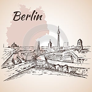 Berlin cityscape with Germany map