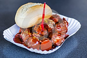 Berlin currywurst in a bowl