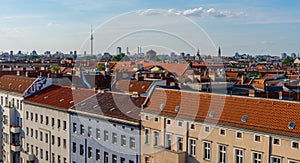 Berlin at daylight with television tower view. typical Berlin facade with city view