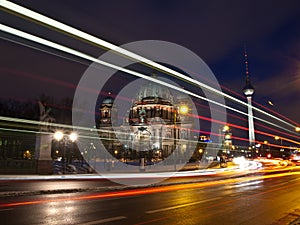 Berlin Dom and TV Tower at nightfall