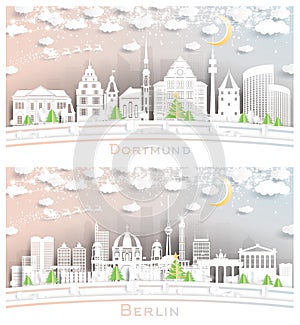 Berlin and Dortmund Germany City Skyline Set