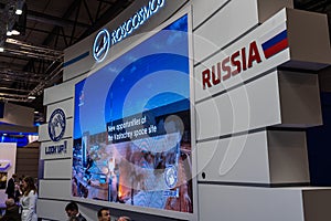 Stand of the company Roscosmos Roscosmos State Corporation for Space Activities, Russia.