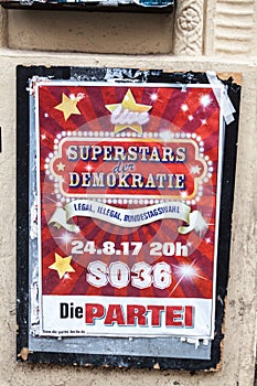 BERLIN, GERMANY - AUGUST 23, 2017: Election poster of satirical Die Partei party before 2017 Federal electio