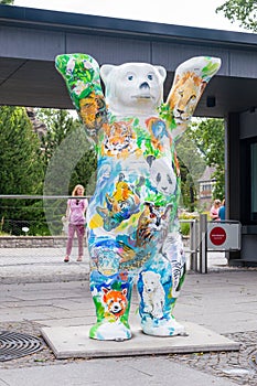 United Buddy Bears at Zoo in Berlin. Bear with painted animals.