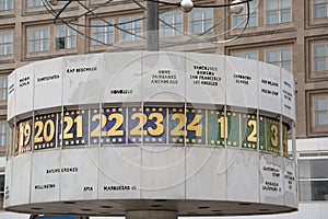 Berlin, Germany - August 18, 2017: Urania World Clock also called Urania-Weltzeituhr in German is a turret world clock indicate