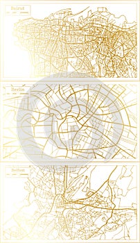 Berlin Germany, Belfast Ireland and Beirut Lebanon City Map Set