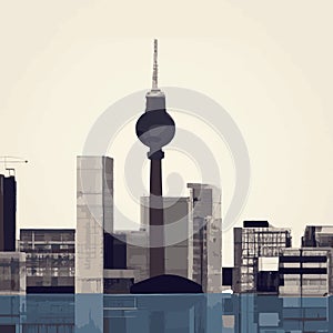 Berlin Germany City Skyline Black White Illustration