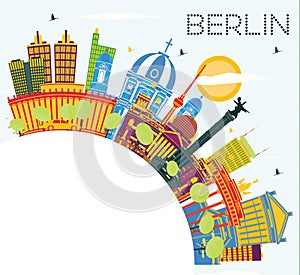 Berlin Germany City Skyline with Color Buildings, Blue Sky and Copy Space