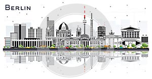 Berlin Germany City Skyline with Gray Buildings and Reflections Isolated on White