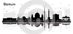 Berlin Germany City Skyline Silhouette with Black Buildings Isolated on White.