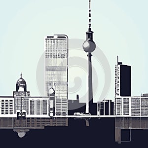 Berlin Germany City Skyline With Tv Tower And Skyline Illustration