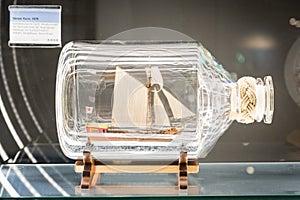 Sailing boat model inside bottle at German Museum of Technology