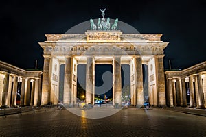 Berlin, Germany, Historical Landmark Brandenburg Gate at Night