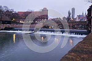 Berlin. Germany, January 2020. The Nuremberg River Channel. Landscape of evening old houses on the water