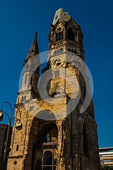 Berlin, Germany: Kaiser Wilhelm Memorial Church. Historical church hit and damaged by allied air forces during the second world