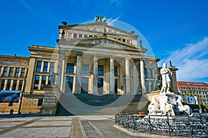 Berlin Germany, Konzerthaus entrance and square fountain panorama photo