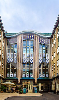 BERLIN, GERMANY, MARCH 12, 2015: complex of nine courtyards hidden among tall buildings was transformed into tranquil