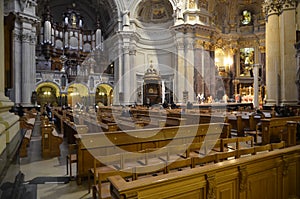 Berlin, Germany - May 2013: Inside the historical Berliner Dom, interior of Berlin cathedral