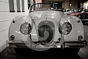 BERLIN, GERMANY - Nov 24, 2020: White Jaguar oldtimer car