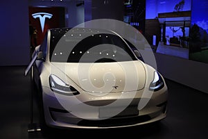 Tesla Model 3 at the showroom in Berlin