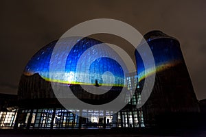 BERLIN, GERMANY, OCTOBER 9, 2013: Berlin Light Art Festival on Planetarium, Zeiss-GroÃÅ¸planetarium.