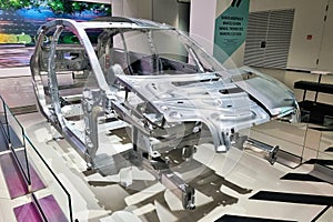 Berlin, Germany, October 2, 2022: Machine skeleton. Car body parts. Automotive.