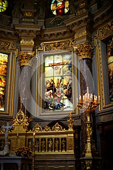 BERLIN, GERMANY, SEPTEMBER 29, 2019 : Inside Berlin Cathedral. Decorations of church