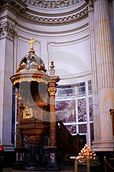 BERLIN, GERMANY, SEPTEMBER 29, 2019 : Inside Berlin Cathedral. Decorations of church