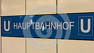 Berlin Hauptbahnhof U-Bahn station sign in Berlin, Germany