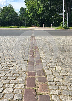 Berlin-Kreuzberg, Puschkinallee, Germany - view to the former line of the Berlin Wall