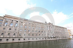 Berlin library historical building and Spree river cityscape Berlin Germany