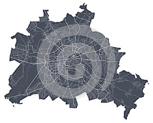 Berlin map. Detailed map of Berlin city poster with streets. Dark vector