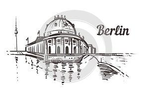 Berlin museum island sketch. Berlin, Germany hand drawn illustration